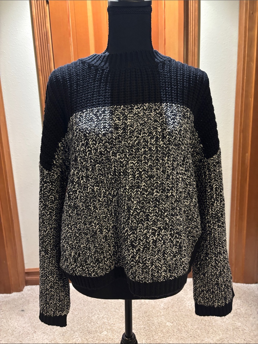 Lou & Grey Black and White Marled Turtleneck Sweater